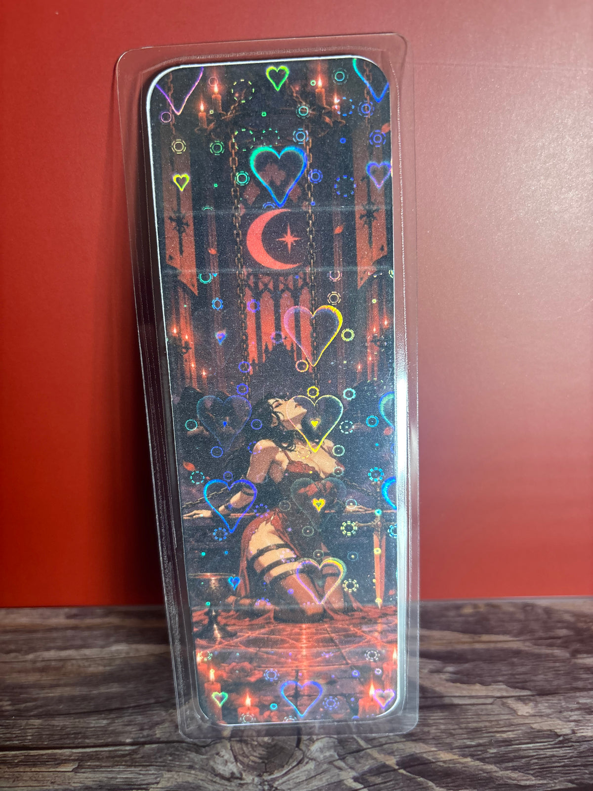 Crimson Moon Gothic Bookmark | Holographic Hearts Option