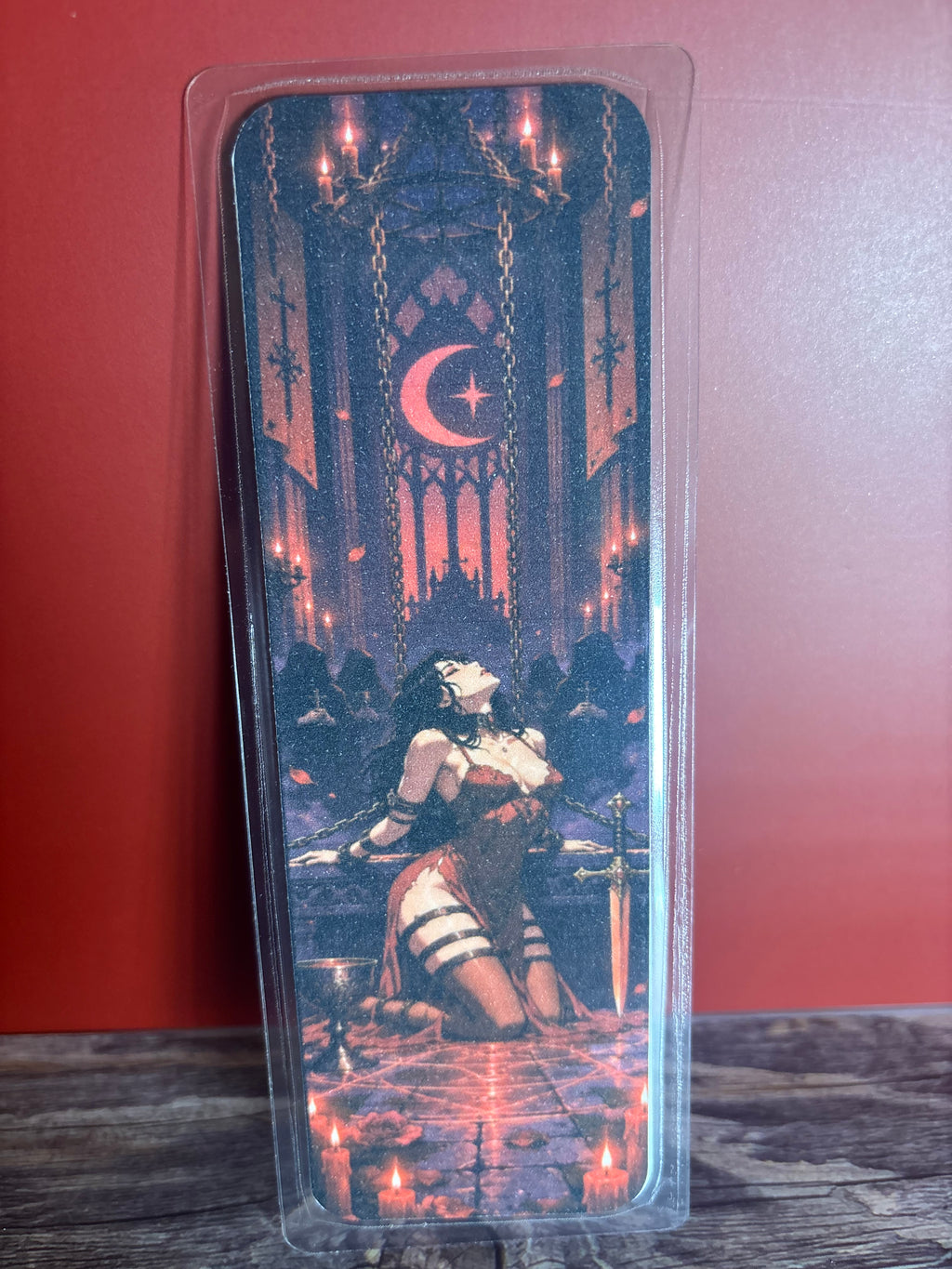 Crimson Moon Gothic Bookmark | Holographic Hearts Option