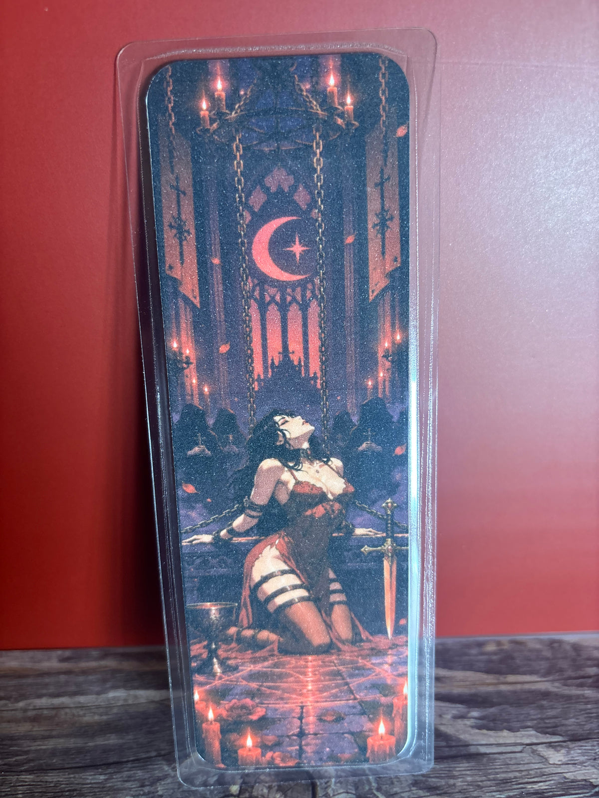 Crimson Moon Gothic Bookmark | Holographic Hearts Option